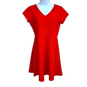 Large NEW Threads And States Red V Neck Fit And Flare Dress Stretch Retro 11 13